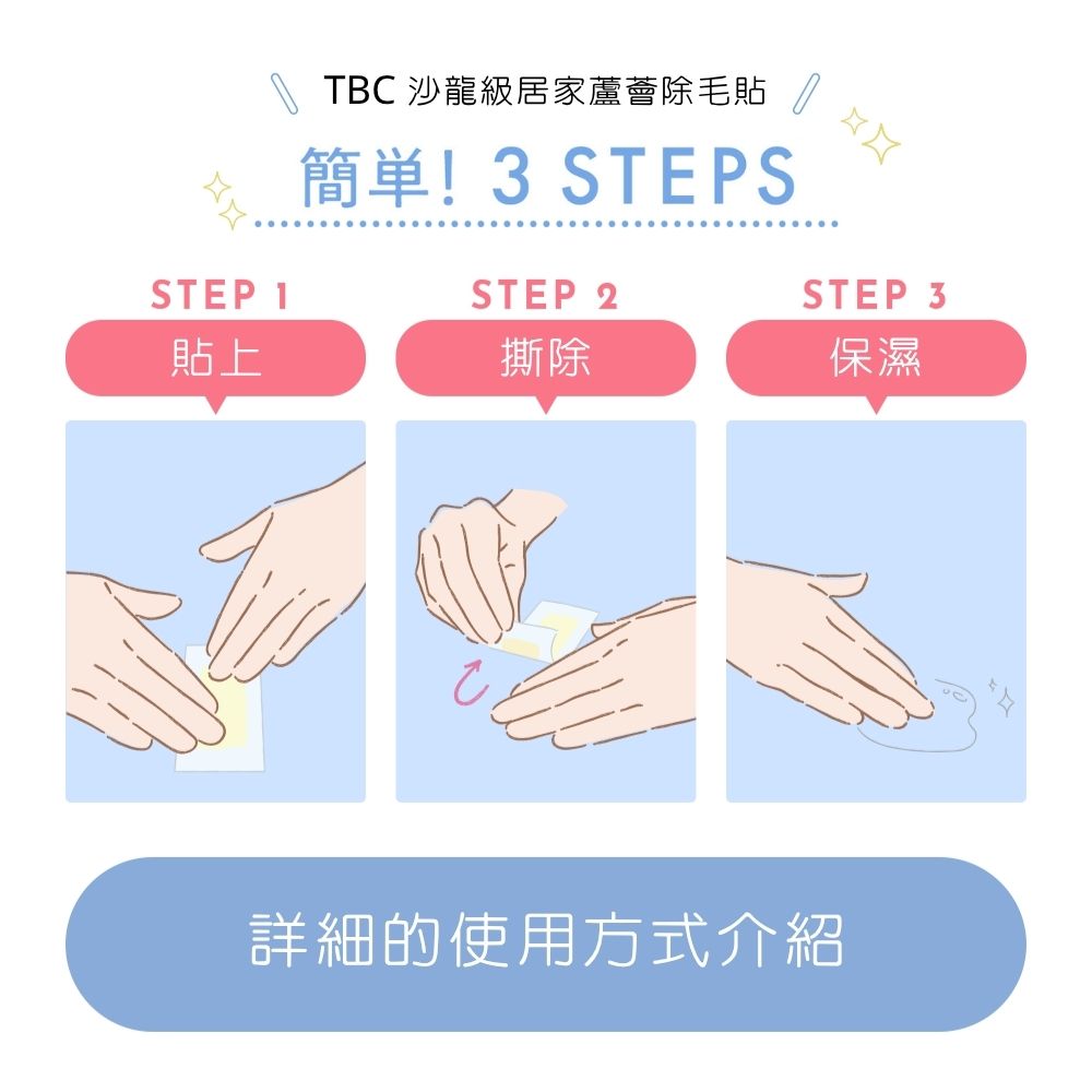 簡單三步驟,TBC 蘆薈局部除毛貼